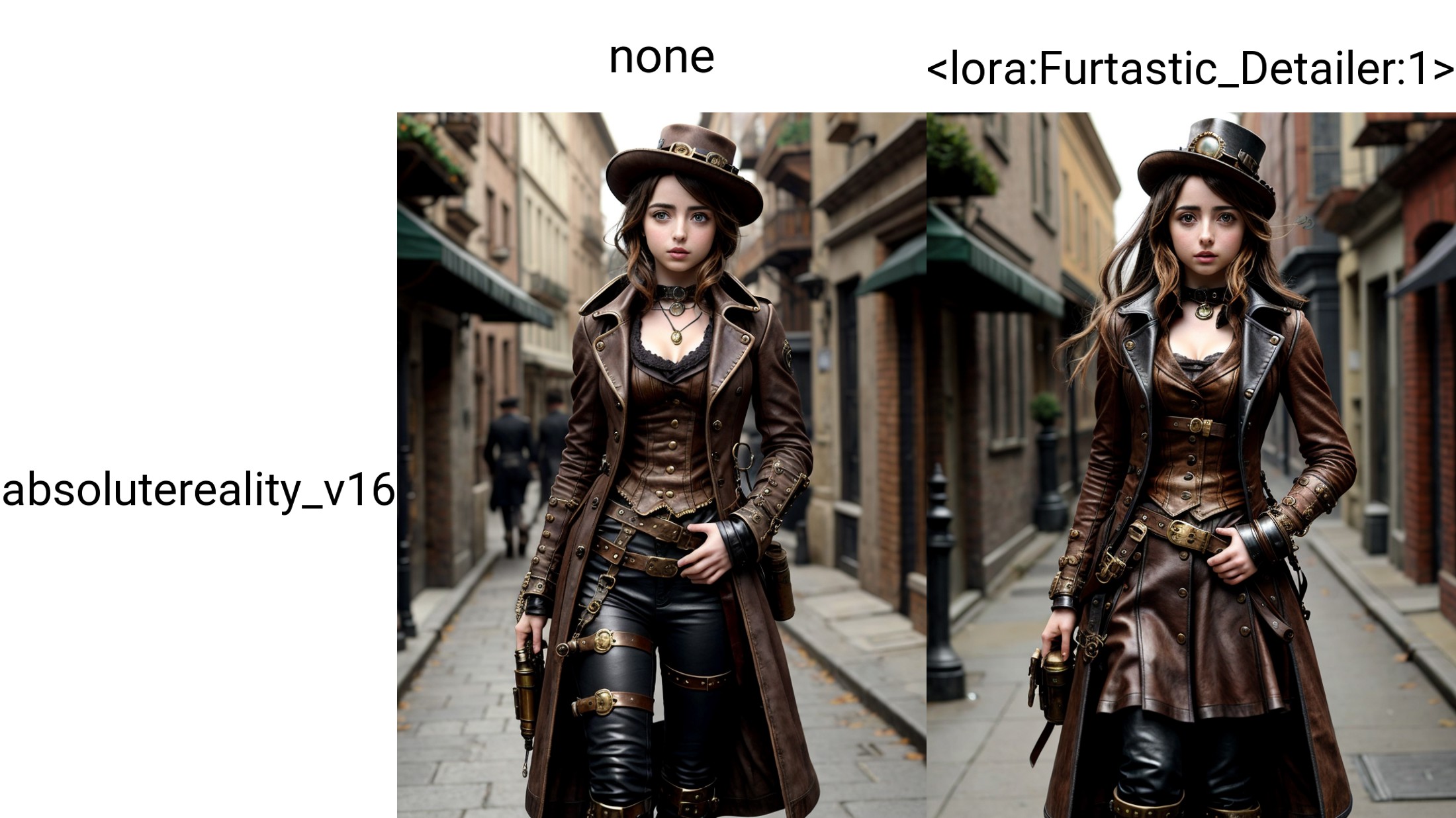 none , Cute steampunk ana de armas wearing a stylish steampunk outfit in a steampunk street, cinematic